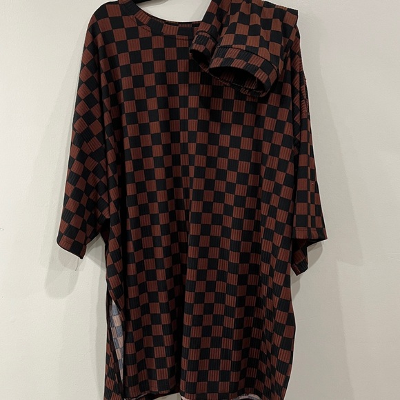 Malone Ribbed Biker Set in Black + Mocha Checkerboard - Picture 3 of 3